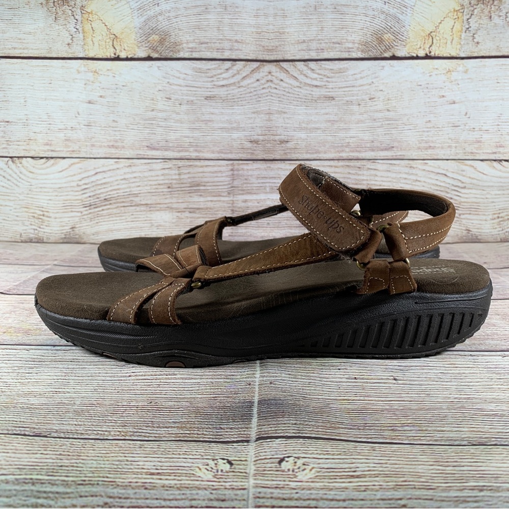 Skechers Shape Ups Women Ankle Strap Sandals Brown  Leather Size 11